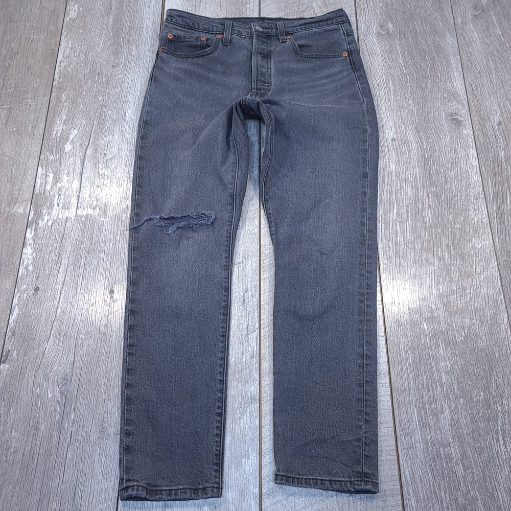 Levi's 501 Skinny Jeans Women 28 Black Distressed Button Fly High Rise Denim